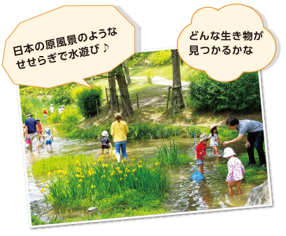 日本の原風景のようなせせらぎで水遊び♪　どんな生き物が見つかるかな