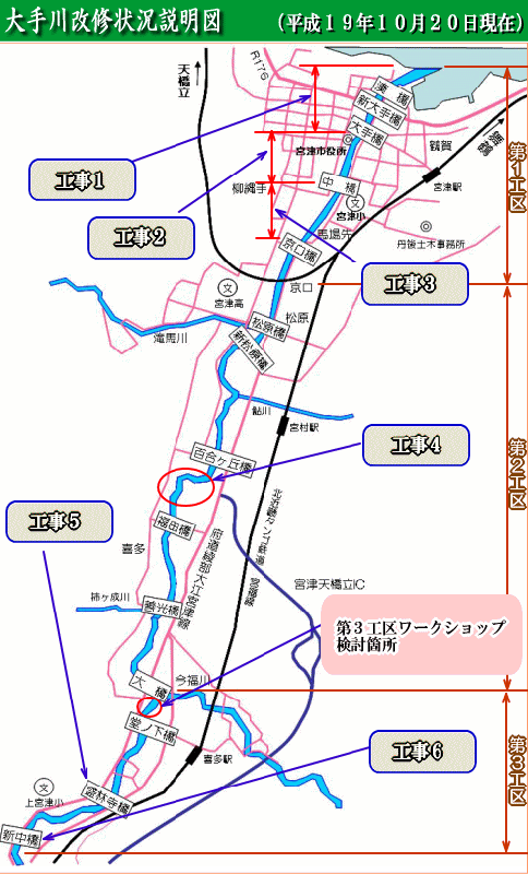大手川改修状況説明図（10月20日現在の状況）