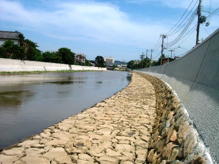 京口橋から中橋間の右岸護岸完成