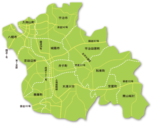 山城12市町村の地図