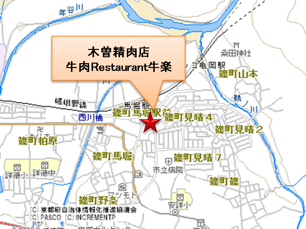 木曽精肉店牛肉Restaurant牛楽地図