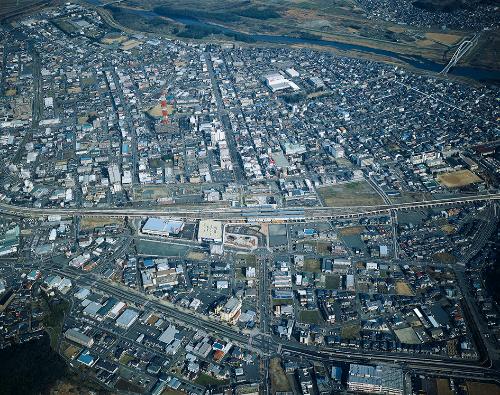 福知山駅上空南側から北側を望む