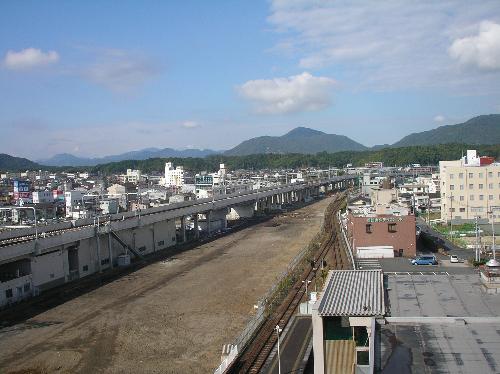 2006年10月、JR西日本福知山支社屋上から豊岡方面を望む。