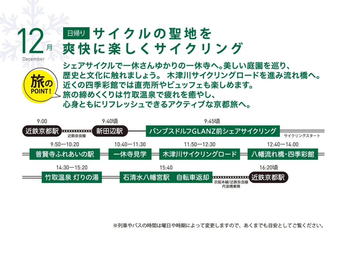 春夏秋冬ゆるっとホンマのきょうと巡り　12月　旅行　タイムスケジュール