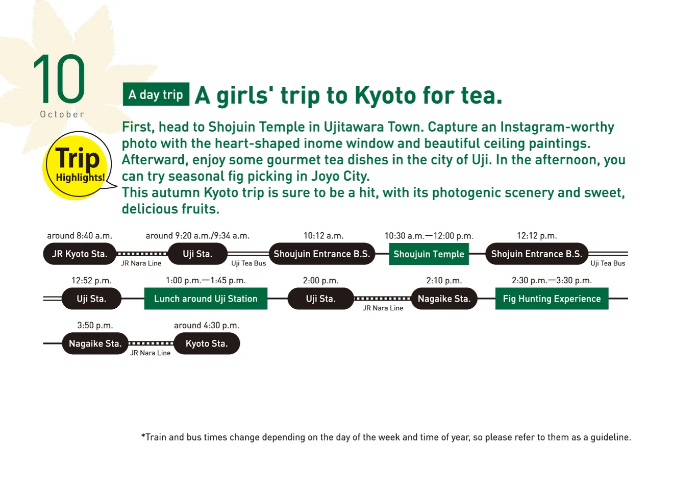 春夏秋冬ゆるっとホンマのきょうと巡り　10月　旅行　タイムスケジュール