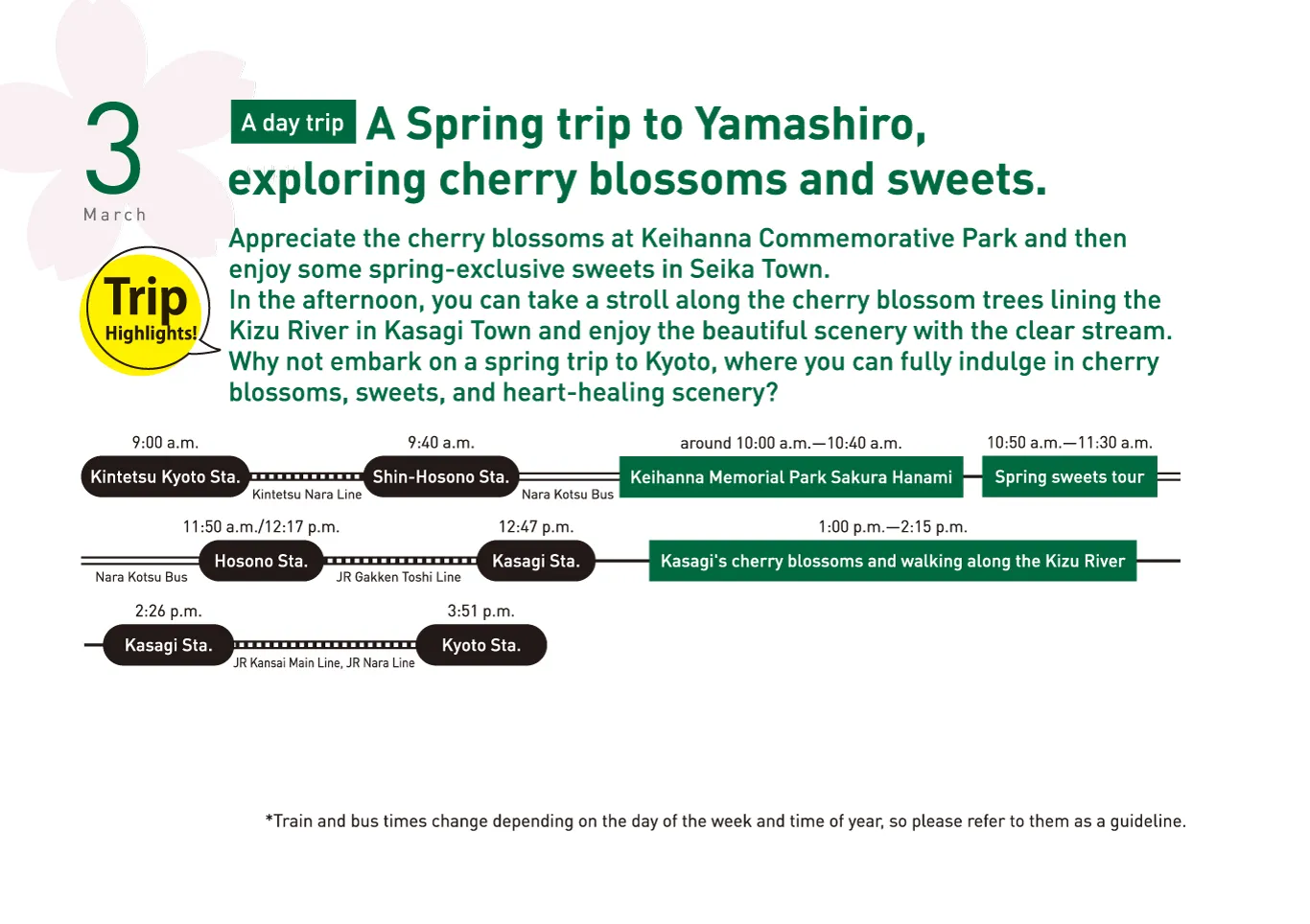 春夏秋冬ゆるっとホンマのきょうと巡り　3月　旅行　タイムスケジュール