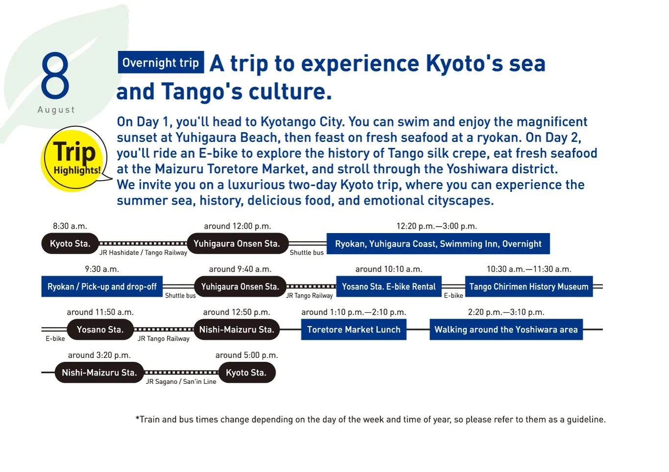 春夏秋冬ゆるっとホンマのきょうと巡り　8月　旅行　タイムスケジュール