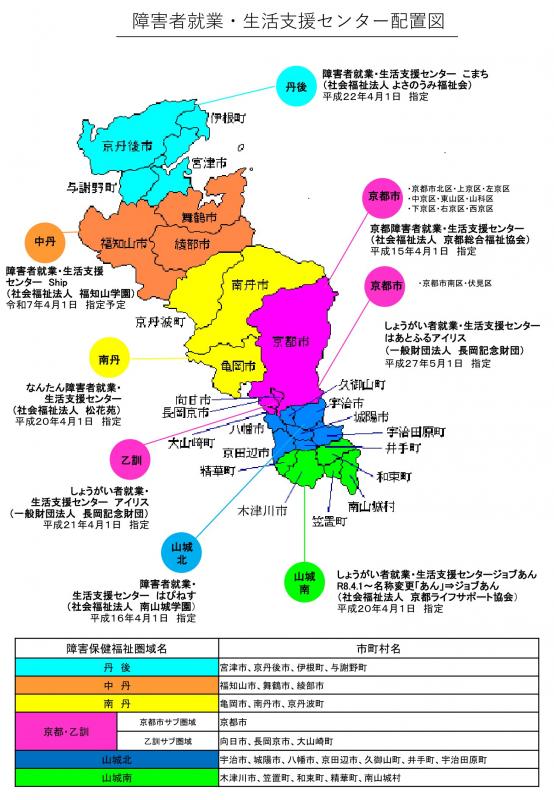 障害者就業・生活支援センター配置図