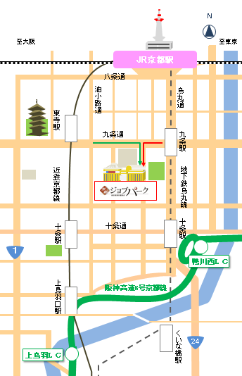 ジョブパークへお車でお越しの方の地図