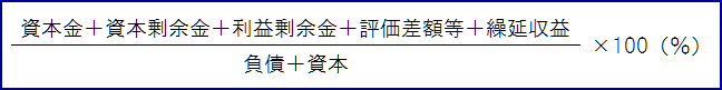 （資本金、剰余金、評価差額及び繰延収益の合計）を負債・資本合計で割った値をパーセント表記したもの