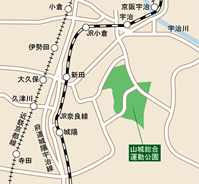 山城総合運動公園周辺の地図
