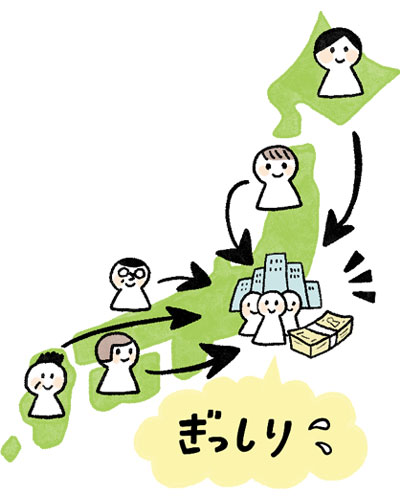 東京に政治・経済・人が集中している日本地図