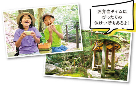 お弁当タイムにぴったりの休けい所もあるよ!