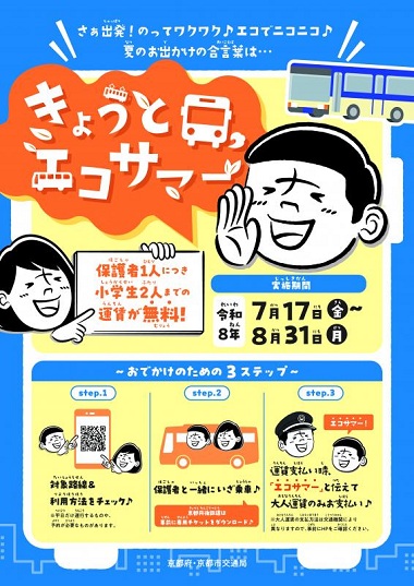 きょうとエコサマーで保護者1人につき小学生2人まで無料に