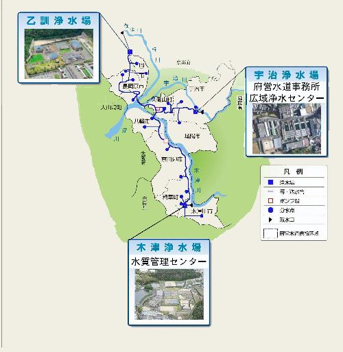 府営水道の施設位置図