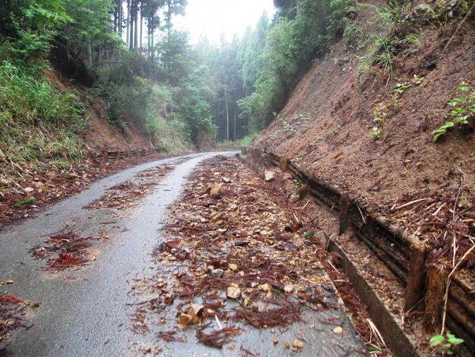 霜崩れによる側溝の閉塞