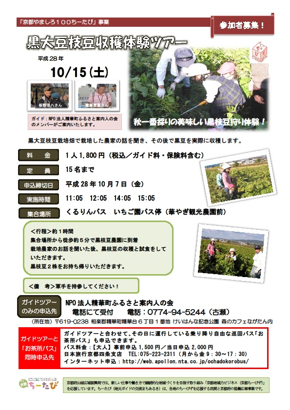 2016年10月15日実施の黒大豆枝豆収穫体験ツアーのチラシ画像