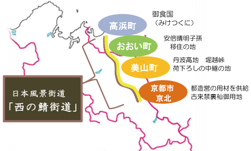 西の鯖街道の4市町地図