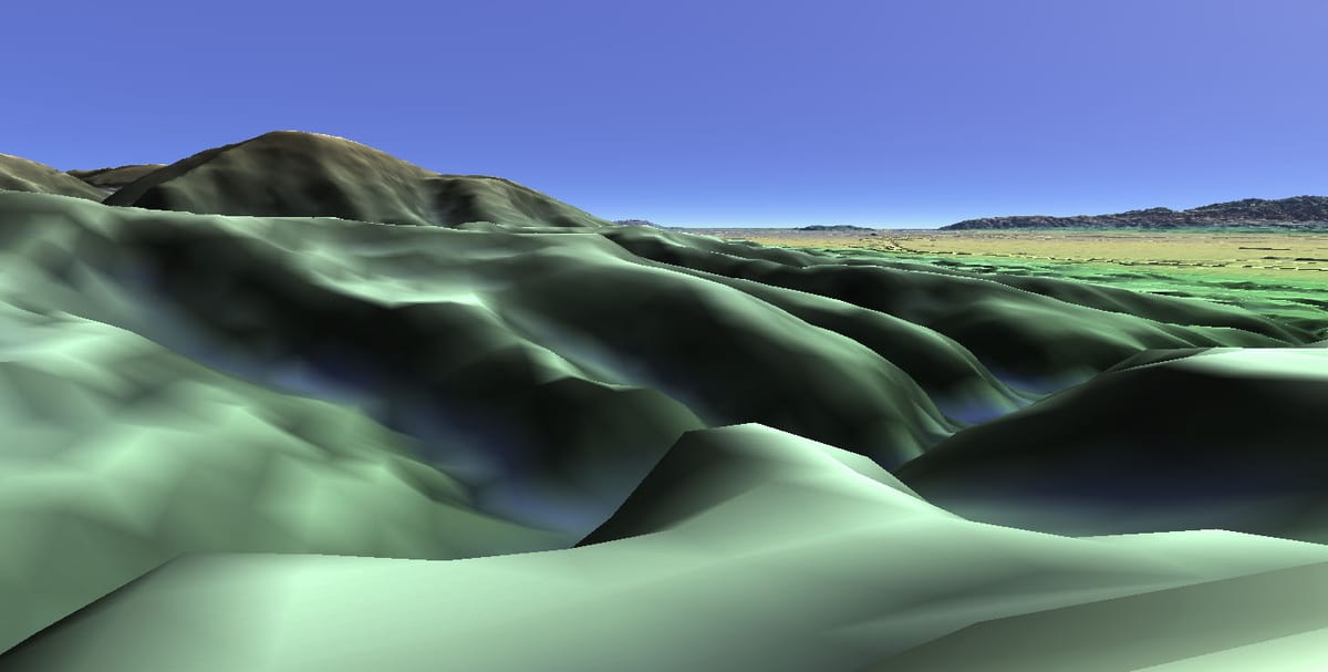 カシミール3Dによる阿弥陀ヶ峰やその西方の現況地形（視点は図8のA）