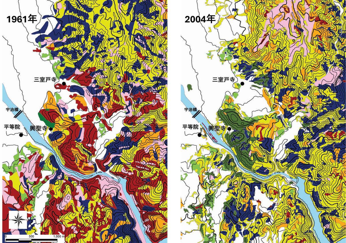 図12　宇治川周辺における植生の変化（（高原、奥田,2008）を修正)