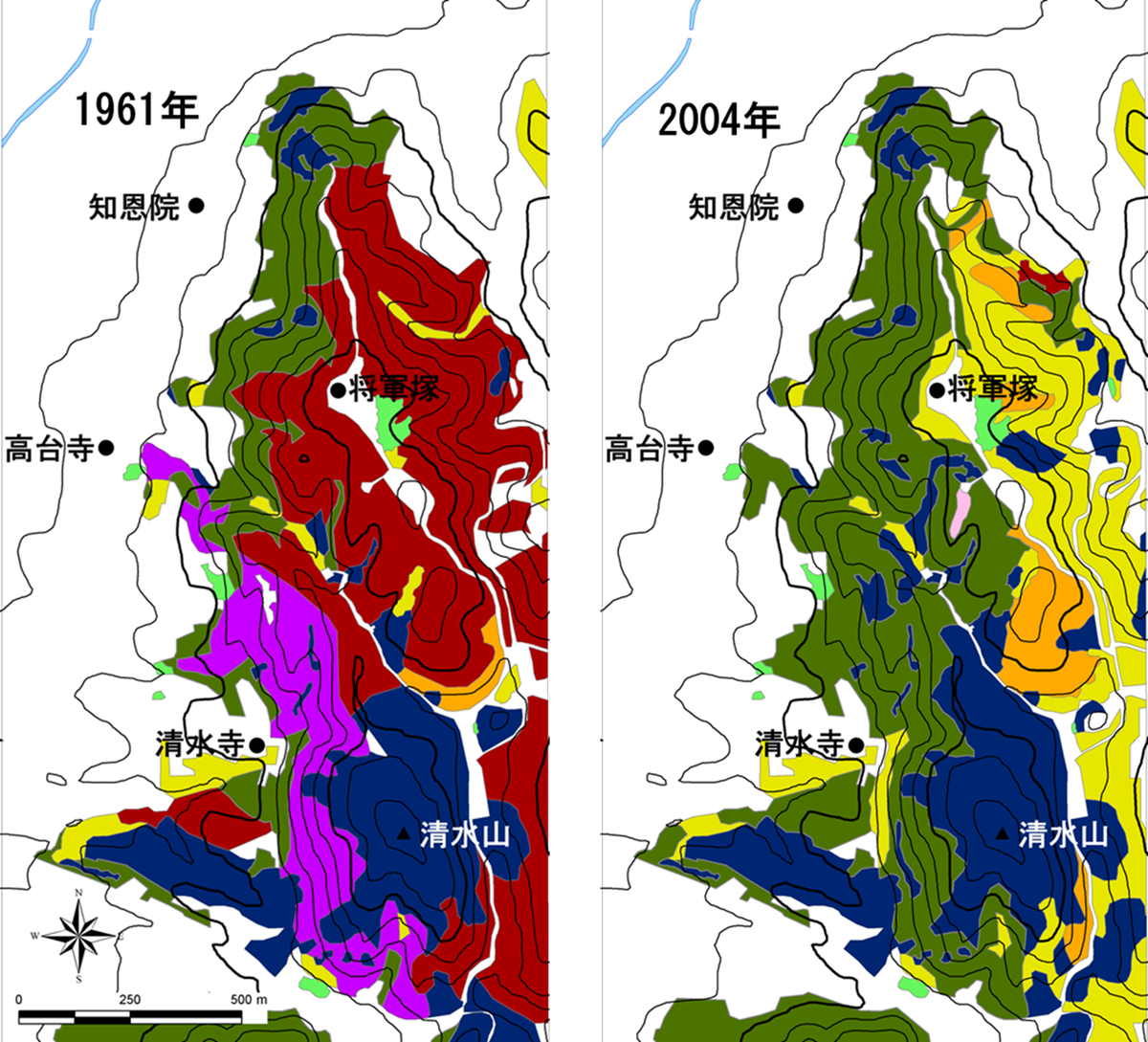 図8　東山における森林の変化（高原、奥田,2008）