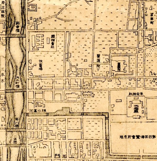 図表15　御幸橋と丸太町橋間の東側に「牧畜場」と記されている。1897年。