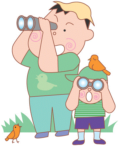 双眼鏡で観察する親子