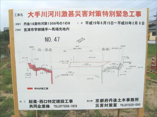 施工箇所の断面図を張り付けた看板