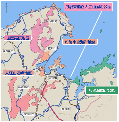 丹後天橋立大江山国定公園の区域を示す図