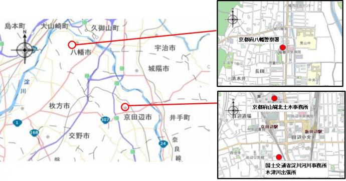 八幡市・京田辺市付近案内地図